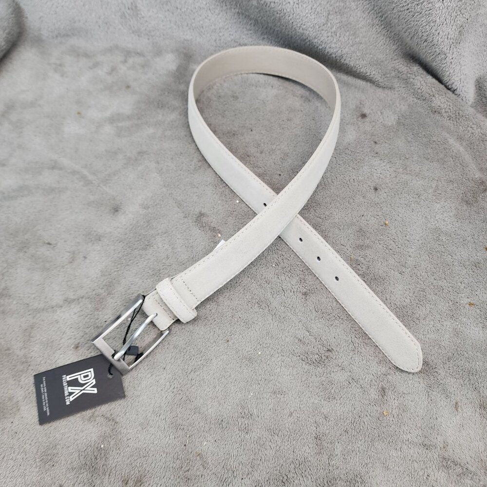 PX Belt Mens 30 Beige Leather Silver Tone Buckle  *NWT*